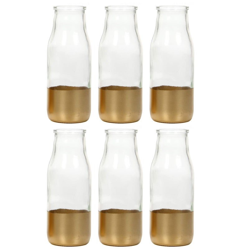 Hosley Set of 6, Glass Gold Dip Glass Bottle, 5.5" High. Ideal Gift for Floral Arrangements Wedding, Floral/Floor Vase, Party, Home Decor, Office, Spa O5 - Image 1
